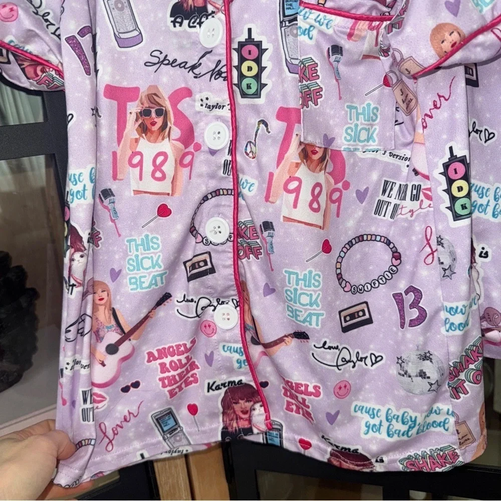 Swifty Pajamas set girls button down shirt top short sleeve shorts 13 eras tour
